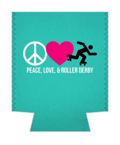 teal peace love and roller derby heart silhouette stickers, magnet