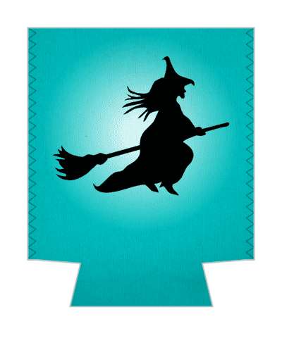 teal witch broom silhouette flying stickers, magnet
