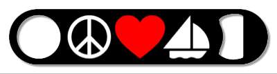 three symbols black peace love and boats stickers, magnet