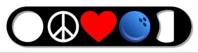 three symbols black peace love and bowling ball stickers, magnet