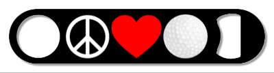 three symbols peace heart golfball golf lover black white red stickers, magnet