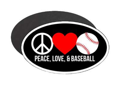 three symbols peace love and baseball black white red stickers, magnet