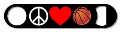 three symbols peace love and basketball white red black ball stickers, magnet
