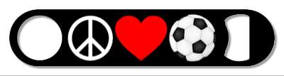 three symbols peace love and soccer black red heart white soccerball stickers, magnet