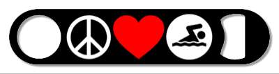 three symbols peace love and swimming black red white swimmer symbol stickers, magnet