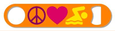 three symbols peace love and swimming colorful swimmer symbol stickers, magnet
