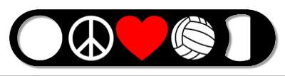 three symbols peace love and volleyball black red heart stickers, magnet