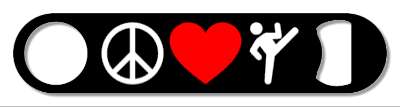 three symbols peace love martial arts heart kicking stick figure stickers, magnet