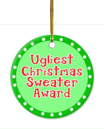 ugliest christmas sweater award green red circle stickers, magnet