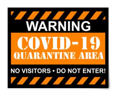 warning covid 19 quarantine area no visitors do not enter orange floor stic