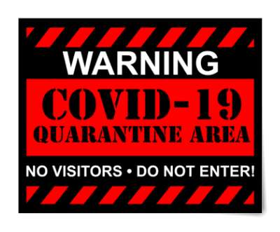 warning covid 19 quarantine area no visitors do not enter red floor sticker