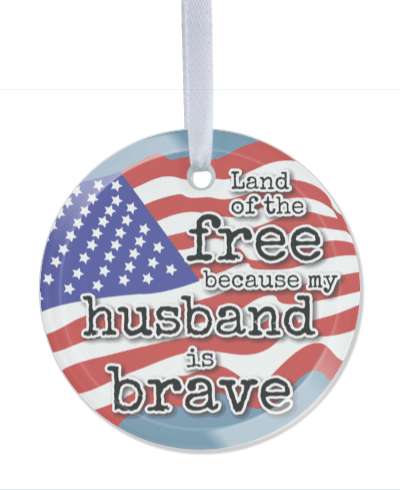 waving american flag land of the free because my husband is brave stickers, magnet