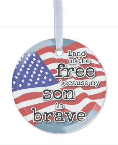 waving american flag land of the free because my son is brave stickers, magnet