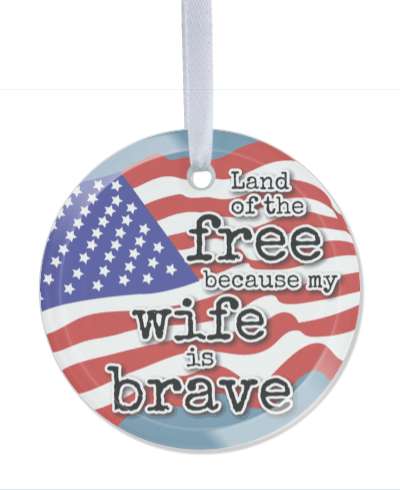 waving american flag land of the free because my wife is brave stickers, magnet