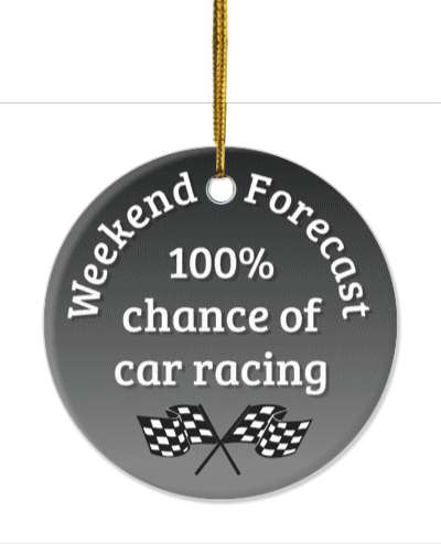 weekend forecast 100 percent chance of car racing flags stickers, magnet