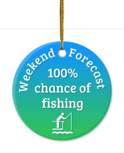 weekend forecast 100 percent chance of fishing blue green gradient stickers, magnet