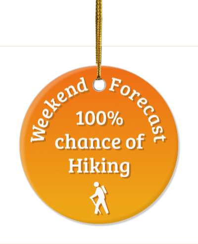 weekend forecast 100 percent chance of hiking hiker symbol orange gradient stickers, magnet