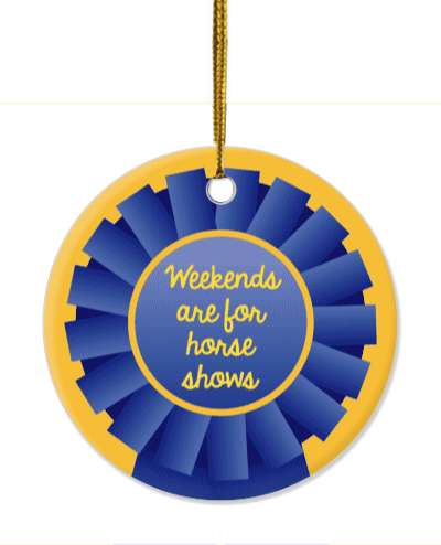 weekends are for horse shows ribbon blue orange stickers, magnet