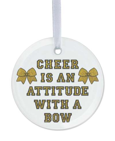 white cheer is an attitude with a bow pom poms ribbon stickers, magnet