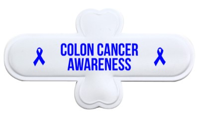 white colon cancer awareness blue ribbons stickers, magnet