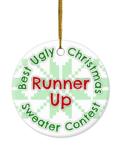 white green best ugly christmas sweater contest runner up stickers, magnet