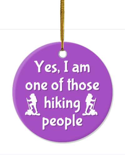 white purple yes i am one of those hiking people stickers, magnet