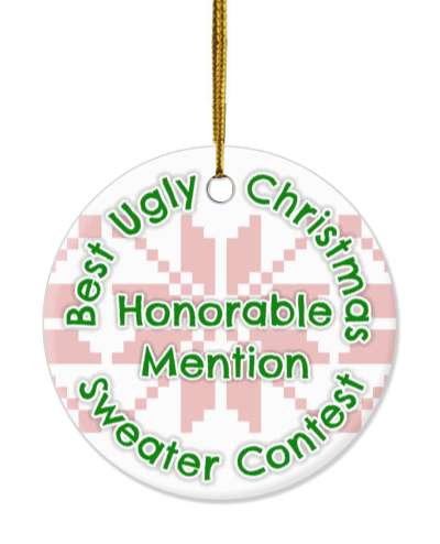 white red best ugly christmas sweater contest honorable mention stickers, magnet
