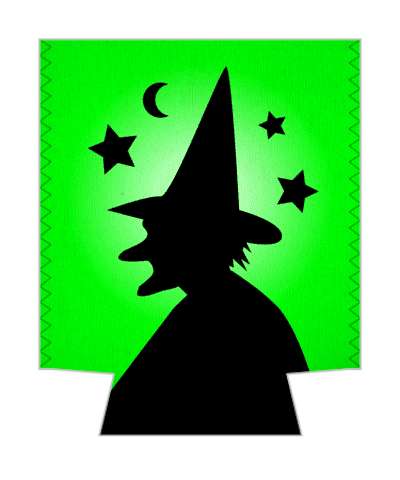 witch black silhouette stars green moon stickers, magnet