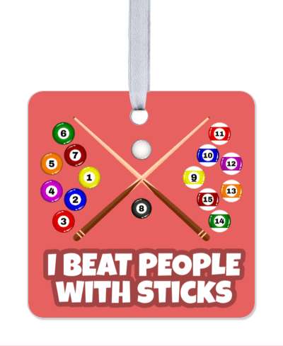 wordplay i beat people with sticks pool cue balls funny stickers, magnet