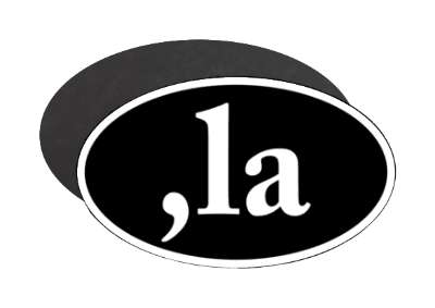 wordplay kamala harris campaign 2024 comma la black white serif stickers, magnet