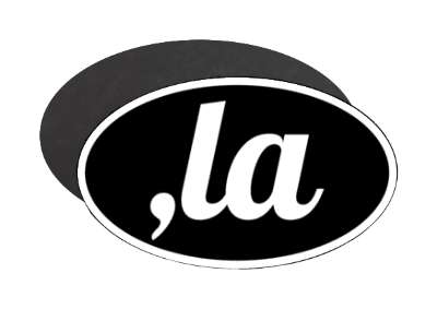 wordplay kamala harris campaign 2024 comma la black white stickers, magnet
