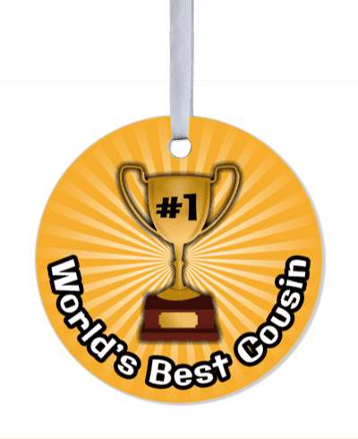 worlds best cousin trophy number one white rays stickers, magnet