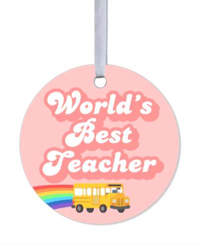 worlds best teacher rainbow bus pink stickers, magnet