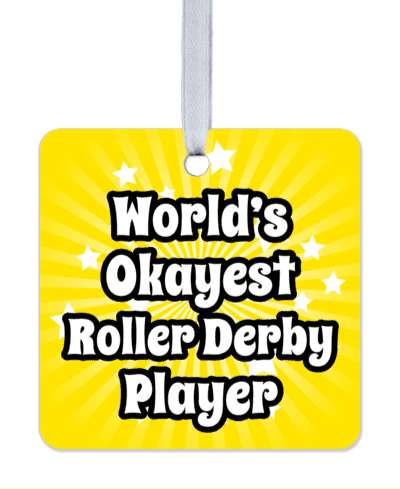 worlds okayest roller derby player starburst orange yellow stickers, magnet