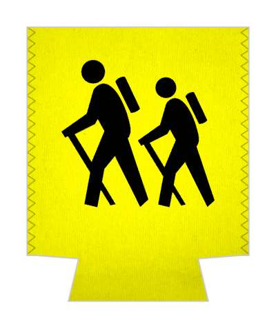 yellow black hikers silhouettes hiking symbol stickers, magnet