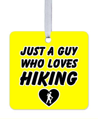 yellow black just a guy who loves hiking heart hiker symbol stickers, magnet