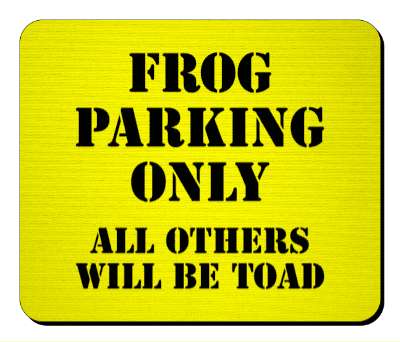 yellow frog parking only all others will be toad amphibian humor double wordplay stickers, magnet