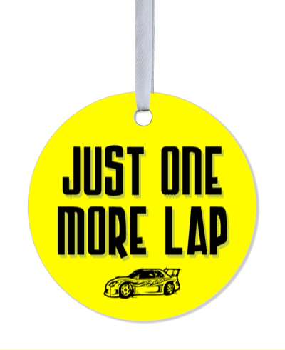 yellow just one more lap racecar black stickers, magnet