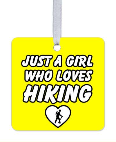 yellow white black just a girl who loves hiking heart hiker symbol stickers, magnet