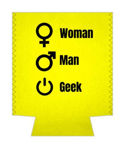 yellow woman man geek power symbol stickers, magnet