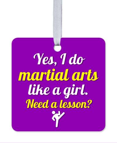 yes i do martial arts like a girl need a lesson purple yellow white stickers, magnet