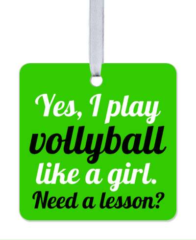 yes i play volleyball like a girl need a lesson funny saying green stickers, magnet