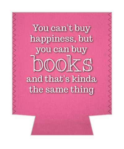 you cant buy happiness but you can buy books and thats kinda the same thing pink stickers, magnet