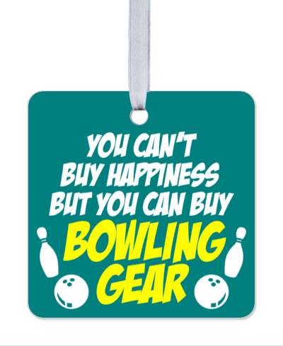 you cant buy happiness but you can buy bowling gear bold green yellow stickers, magnet