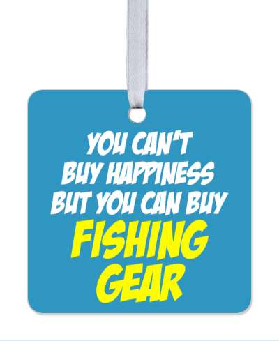 you cant buy happiness but you can buy fishing gear blue white yellow stickers, magnet