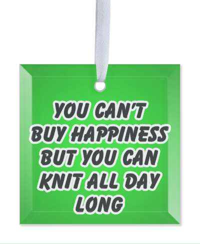 you cant buy happiness but you can knit all day long green gradient stickers, magnet