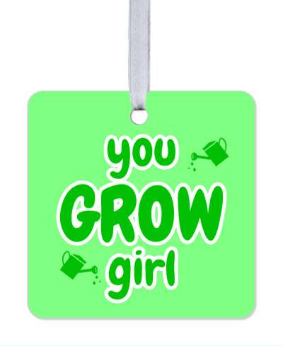 you grow girl watering cans wordplay funny stickers, magnet