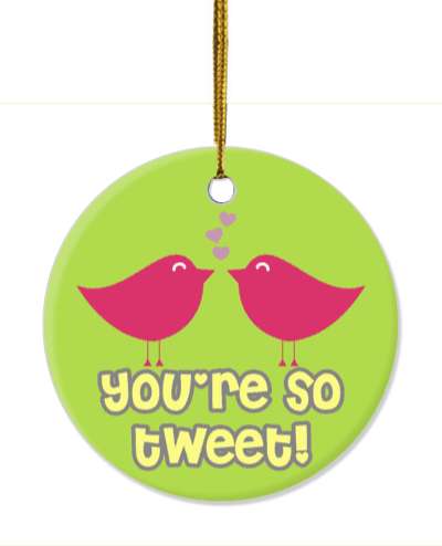 youre so tweet sweet two birds kissing green stickers, magnet