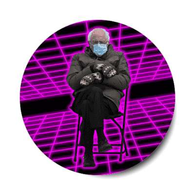 bernie mittens mask chair inauguration 80s neon grid stickers, magnet