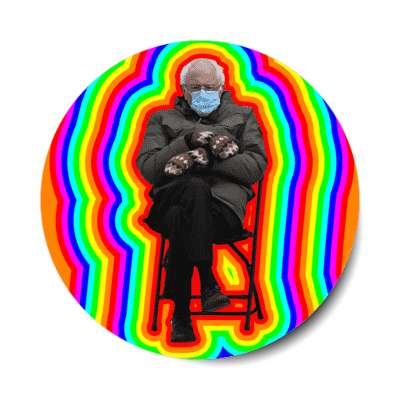 bernie mittens mask chair inauguration rainbow stickers, magnet